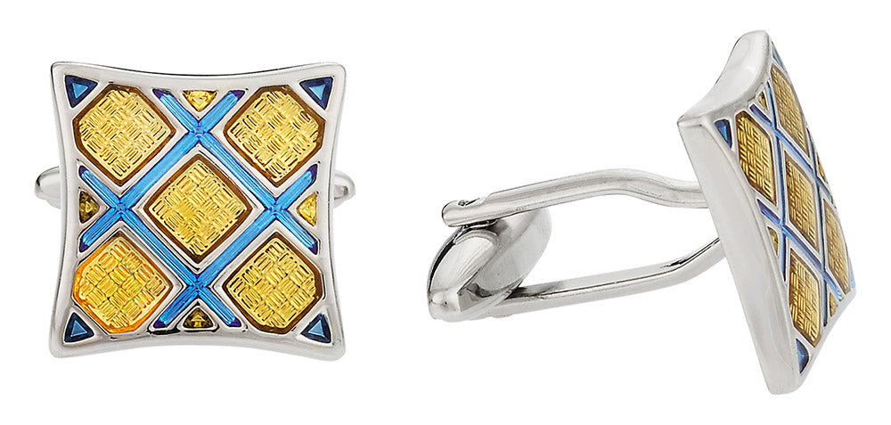 Yellow & Blue Plaid Cufflinks