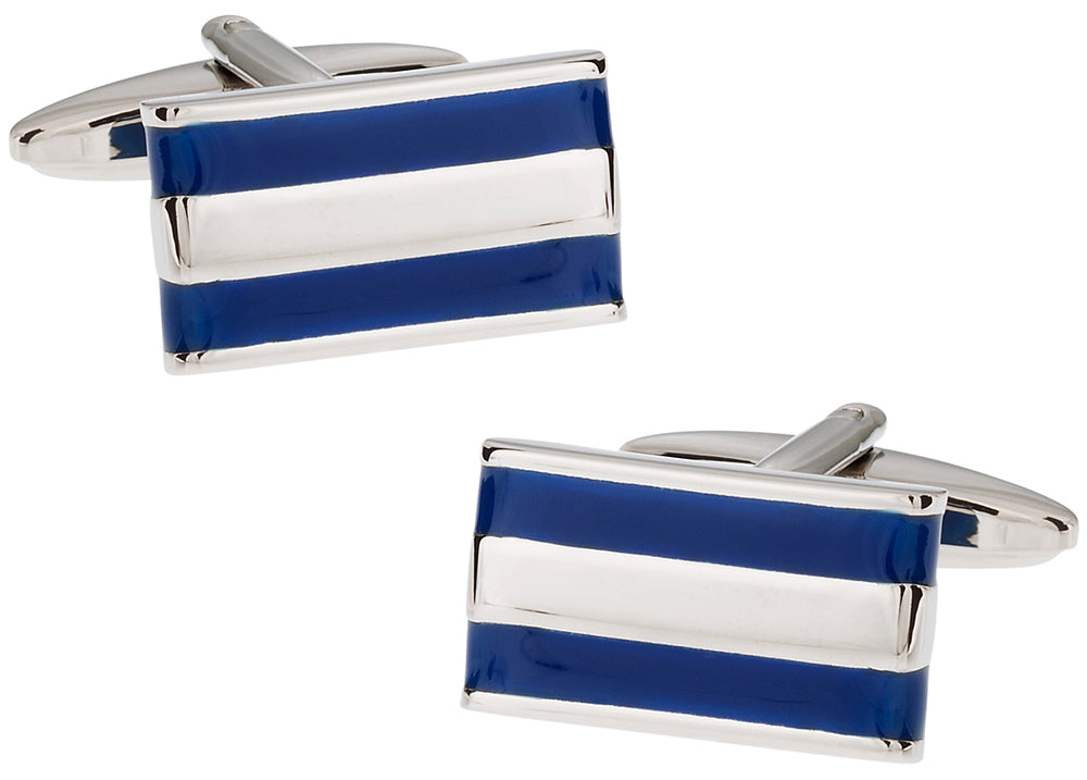 2 Bar Blue Enamel Cufflinks