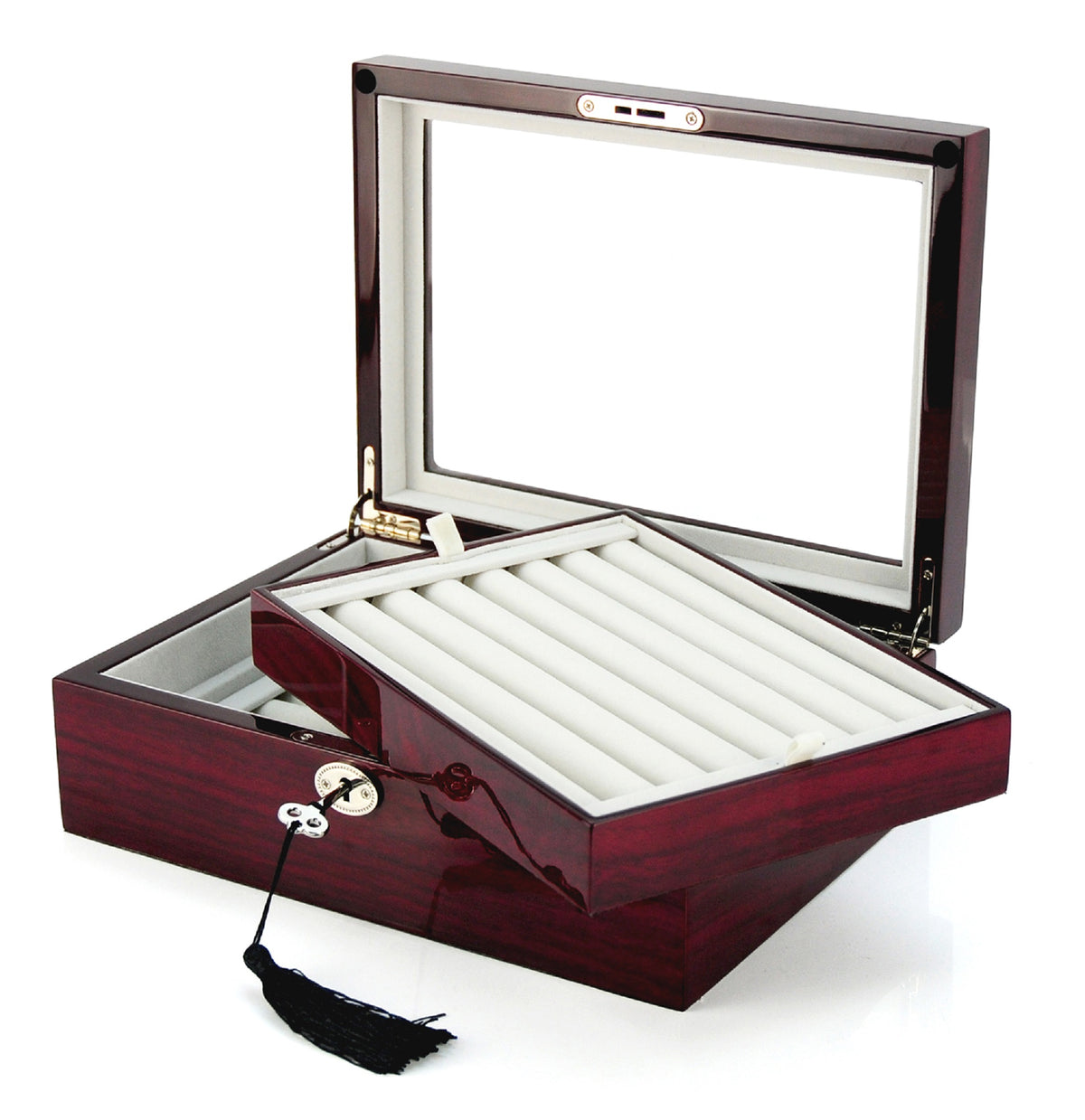 Gloss Wooden Cufflink Display Box With Ring & Tie Clip Storage – Black (Organizer Case)