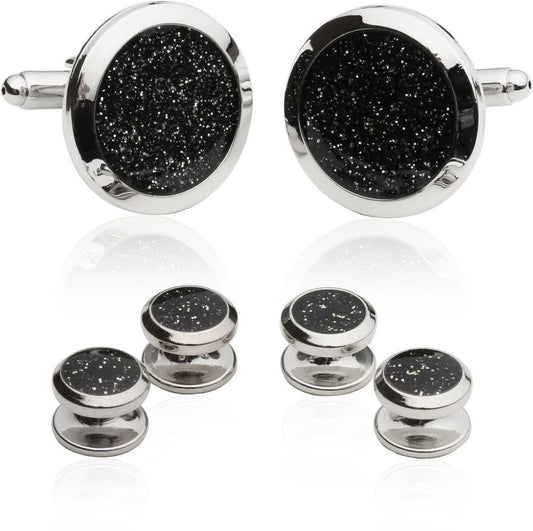 Men's Black Diamond Dust Tuxedo Cufflinks and Studs