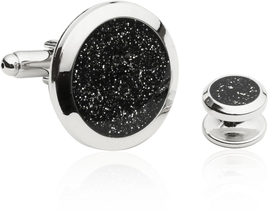 Men's Black Diamond Dust Tuxedo Cufflinks and Studs