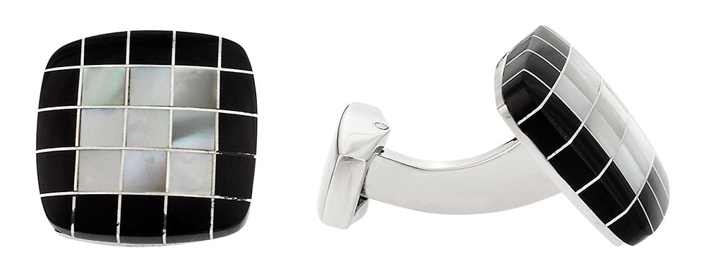 Black White Precious Grid Cufflinks