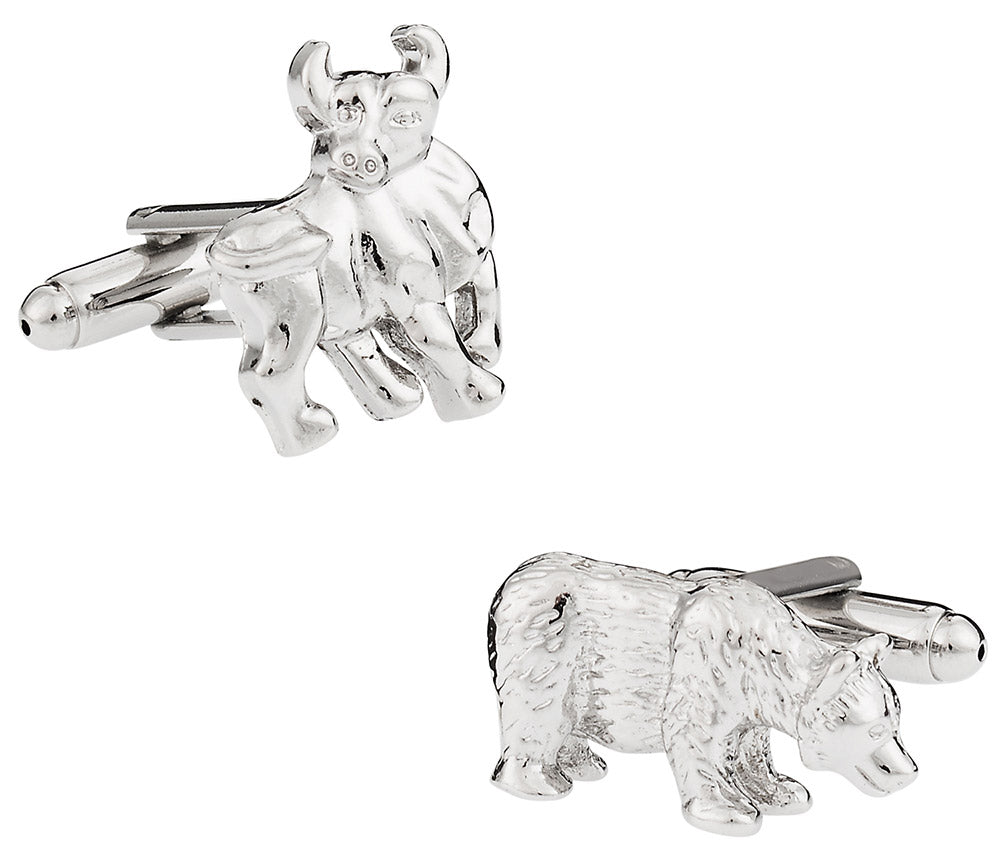 Mens Bull & Bear Cufflinks - Wall Street Finance Cufflink Gift Idea - Includes Travel Box