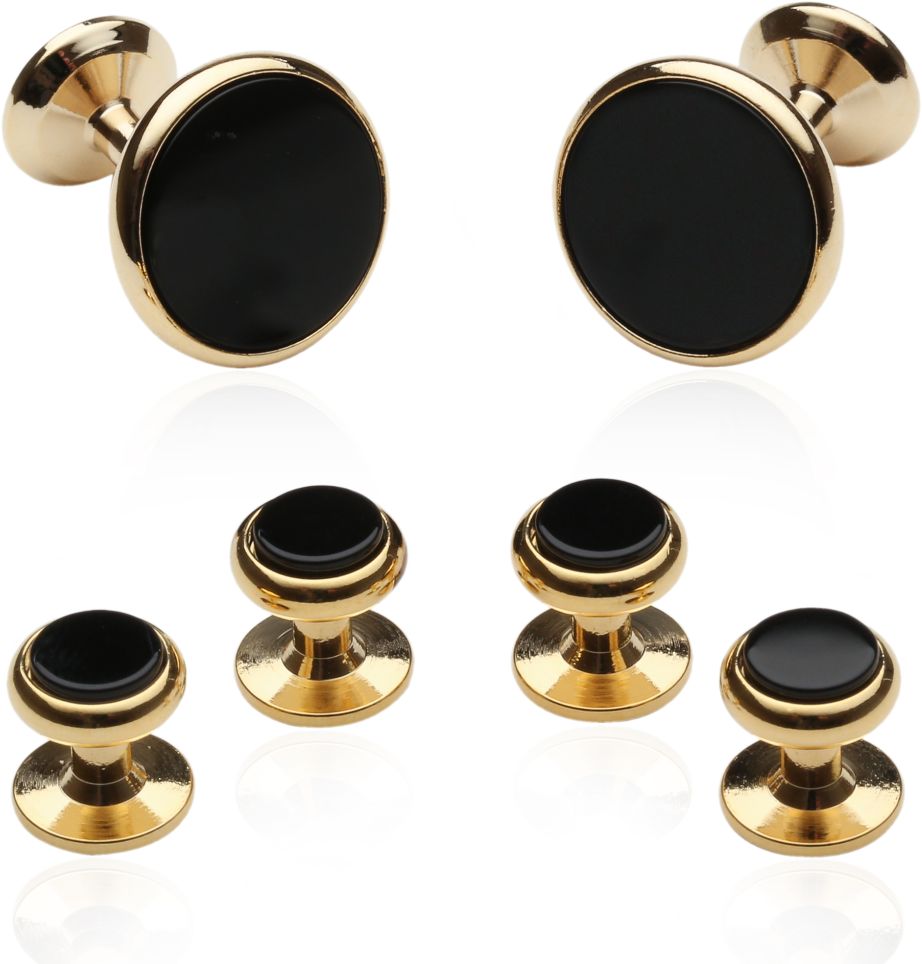 Classic Cufflink Stud Set in Black Gold for Men