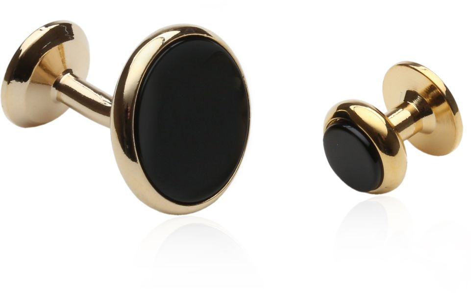 Classic Cufflink Stud Set in Black Gold for Men