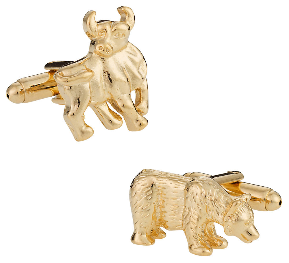 Gold Bull and Bear Finance Wall Street Cufflinks