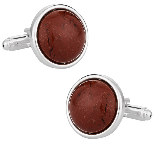 Domed Jasper Cufflinks with Sterling Silver Plate