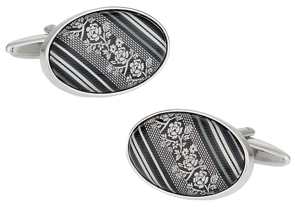 Floral Cufflinks in Black Gray