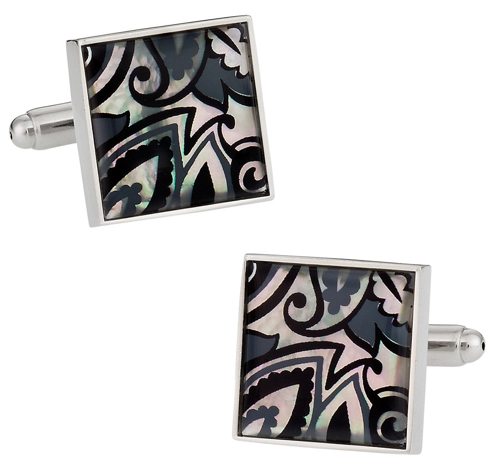 Genuine Mother of Pearl Black Gray Cufflinks