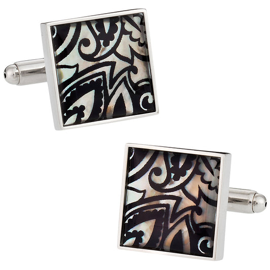 Genuine Mother of Pearl Black Print Cufflinks