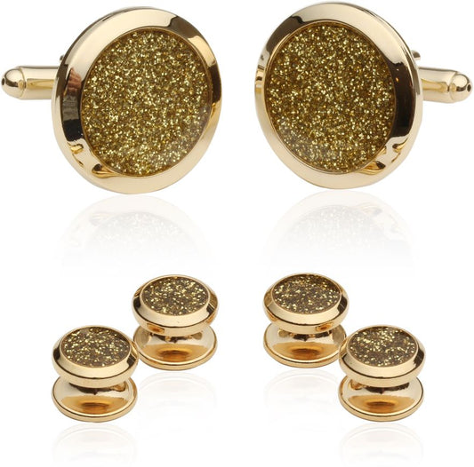 Men's Gold Diamond Dust Tuxedo Cufflinks and Studs