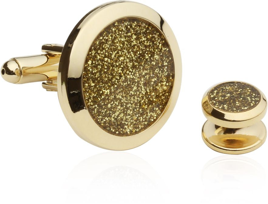 Men's Gold Diamond Dust Tuxedo Cufflinks and Studs