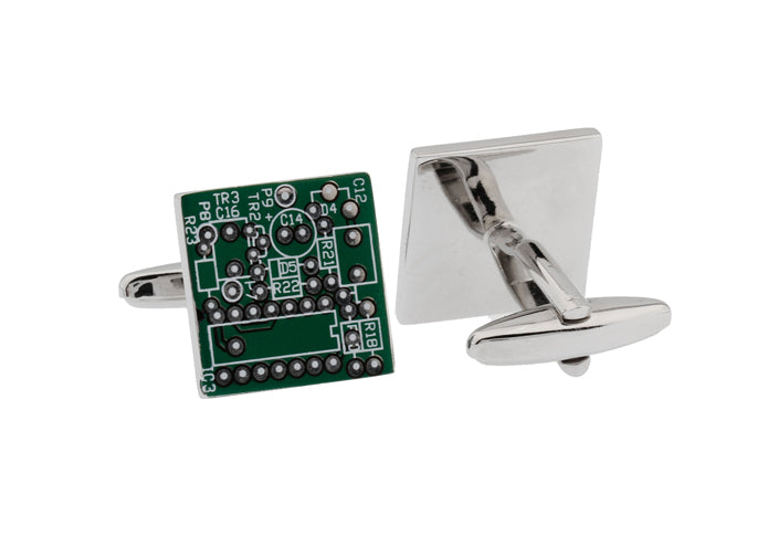 Upcycled Green Circuit Board Computer Chip Motherboard Cufflinks