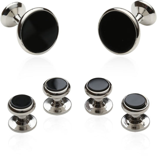 Mens' Wedding Cufflinks & Studs in Black Onyx & Silver