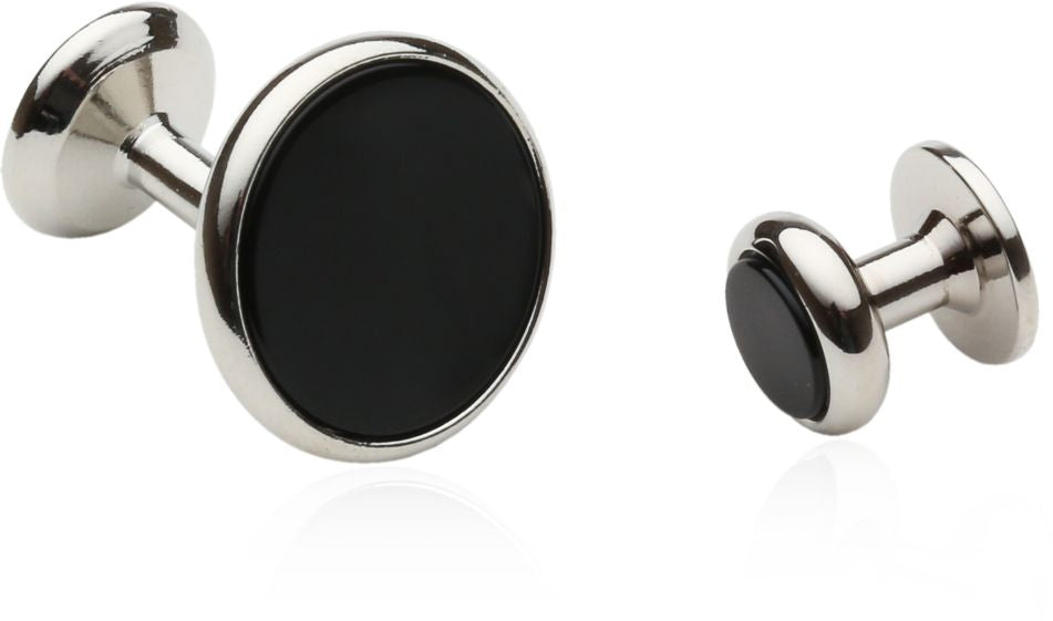 Mens' Wedding Cufflinks & Studs in Black Onyx & Silver