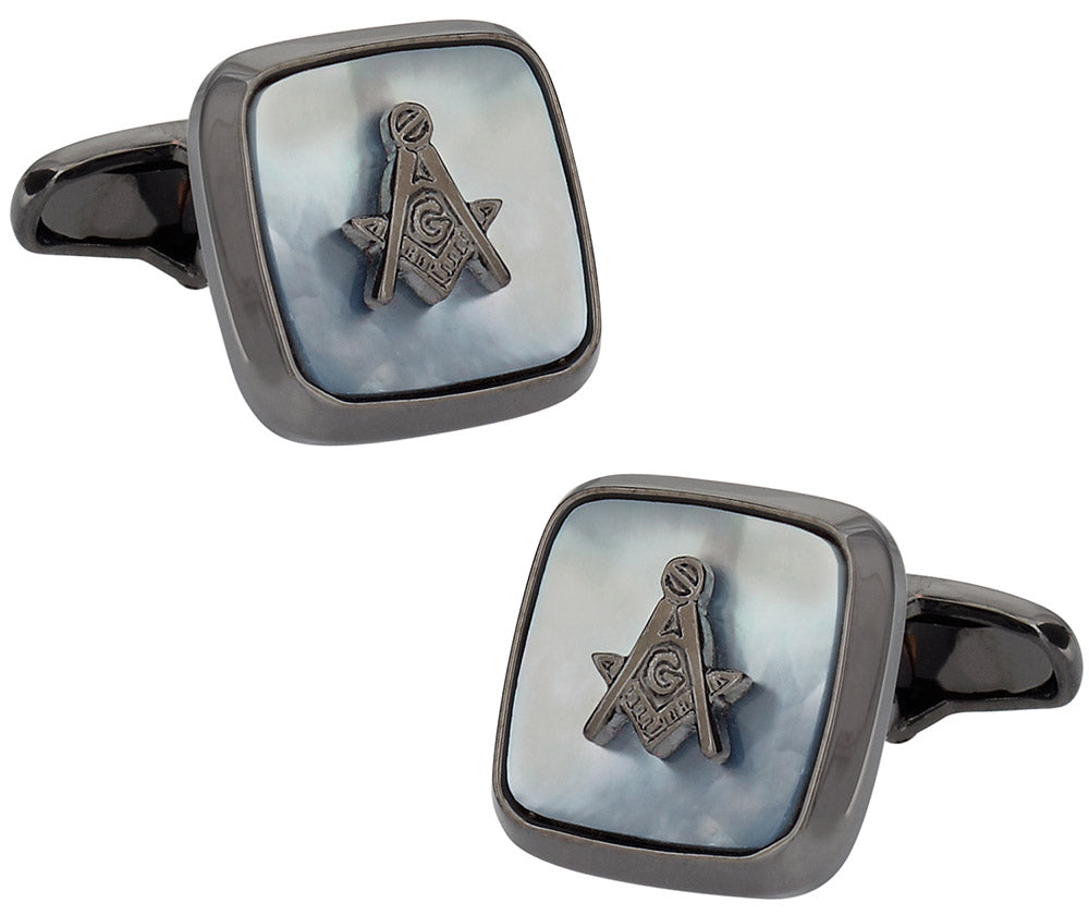 Gunmetal Mother of Pearl Masonic Cufflinks