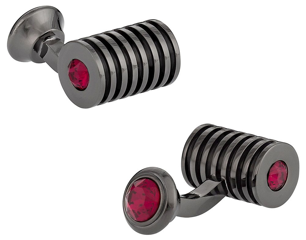 Men's Gunmetal Ruby Swarovski Barrel Cufflinks