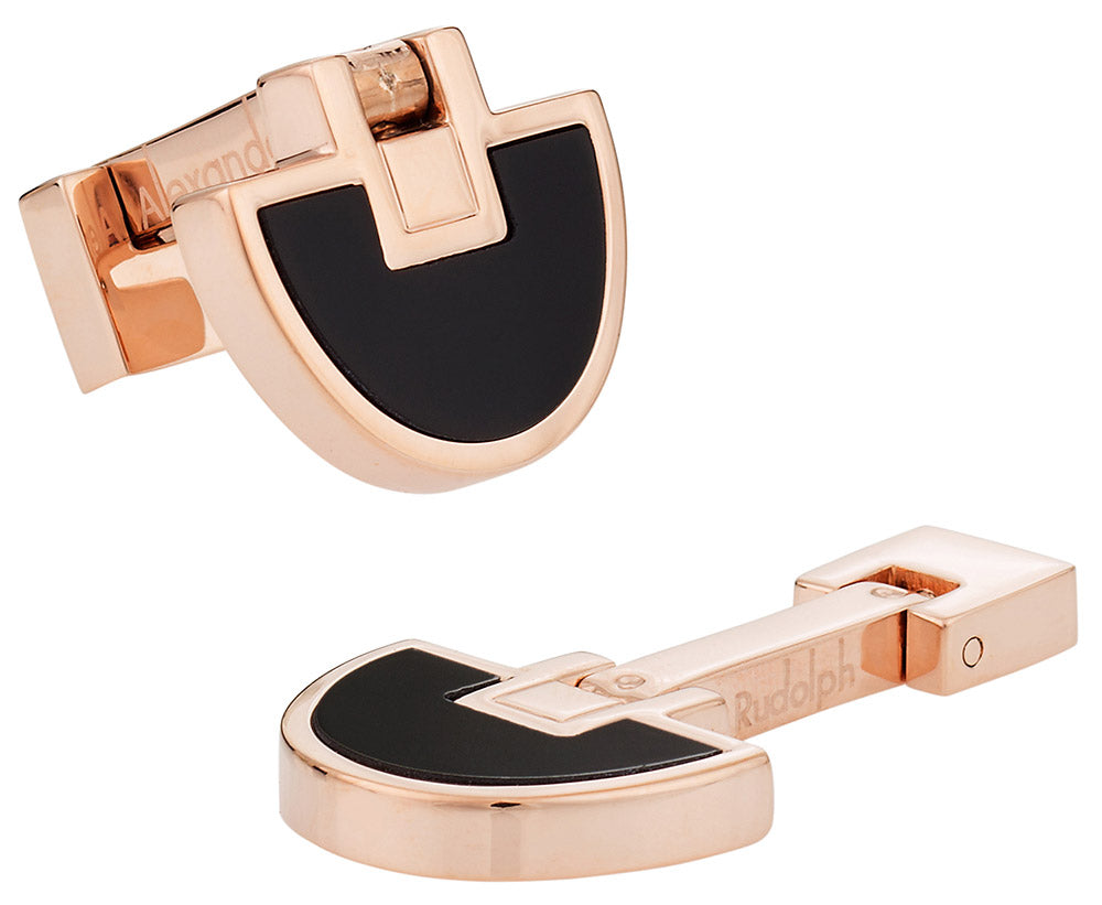 Half Moon Rose Gold Onyx Folding Cufflinks