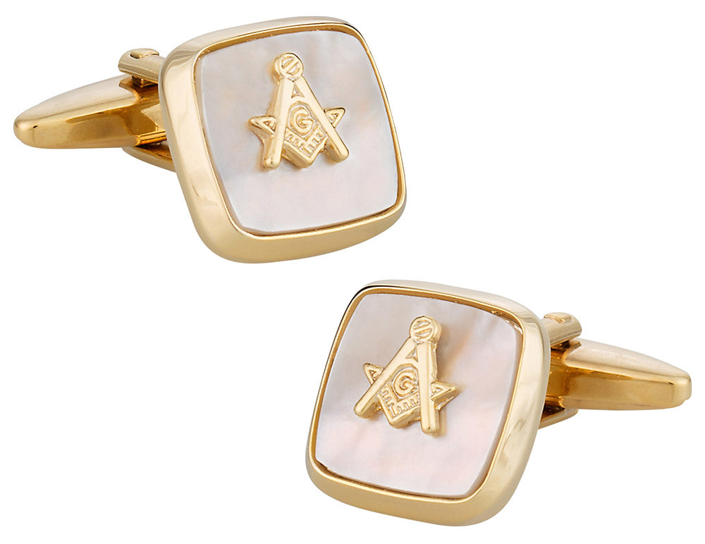 Masonic Compass Cufflinks Gold Mother of Pearl