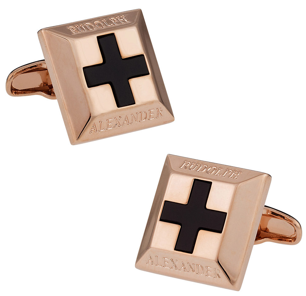 Onyx Cross Rose Gold Cufflinks