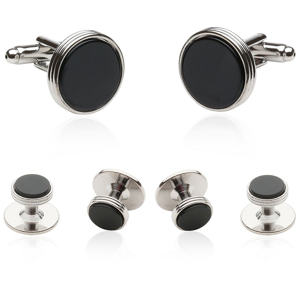 Onyx Silver Tuxedo Cufflinks & Studs for Men