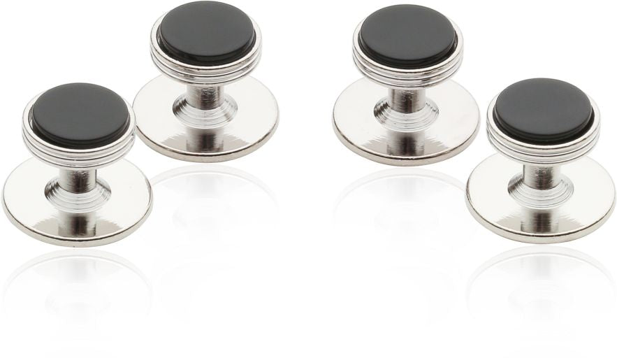 Onyx Studs in Silver Tone