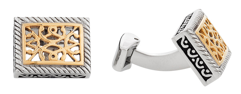 Ornate Two-Tone Stainless Steel Cufflinks