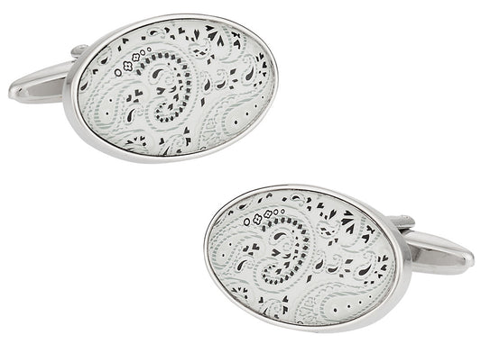 Paisley Cufflinks in Minty White