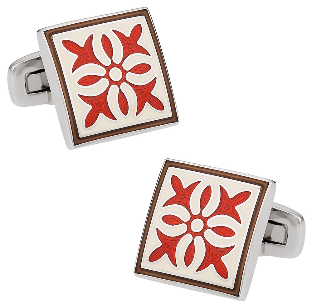 Rich Red White Enamel Cufflinks