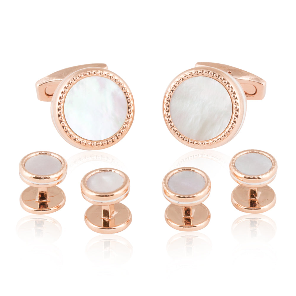 Rose Gold Mother of Pearl Cufflinks and Studs