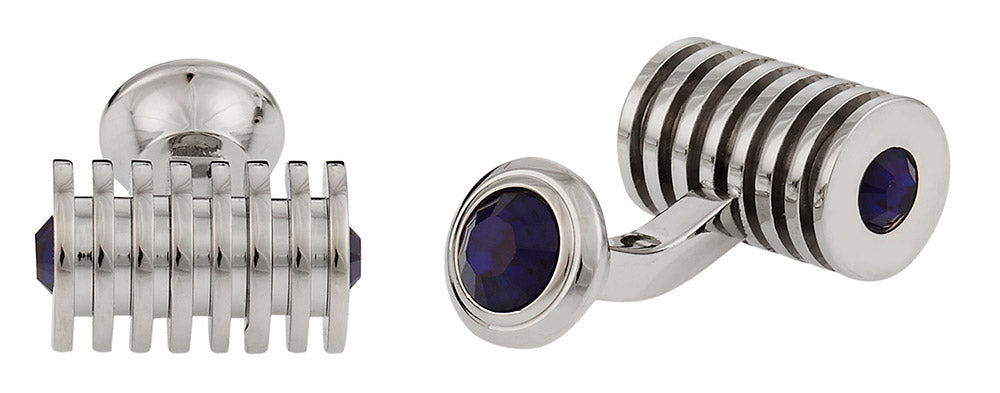 Silver Blue Swarovski Barrel Crystal Cufflinks