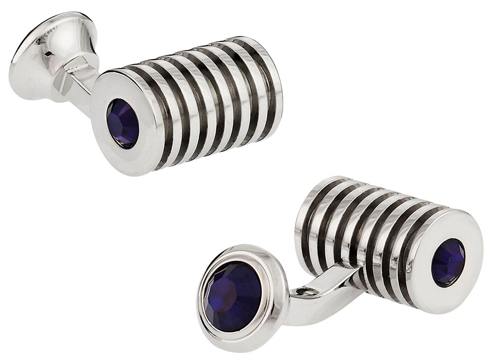 Silver Blue Swarovski Barrel Crystal Cufflinks