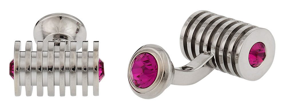 Silver Fuschia Swarovski Barrel Crystal Cufflinks