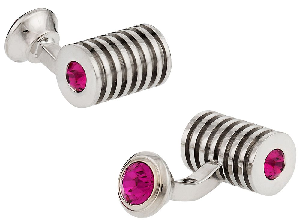 Silver Fuschia Swarovski Barrel Crystal Cufflinks