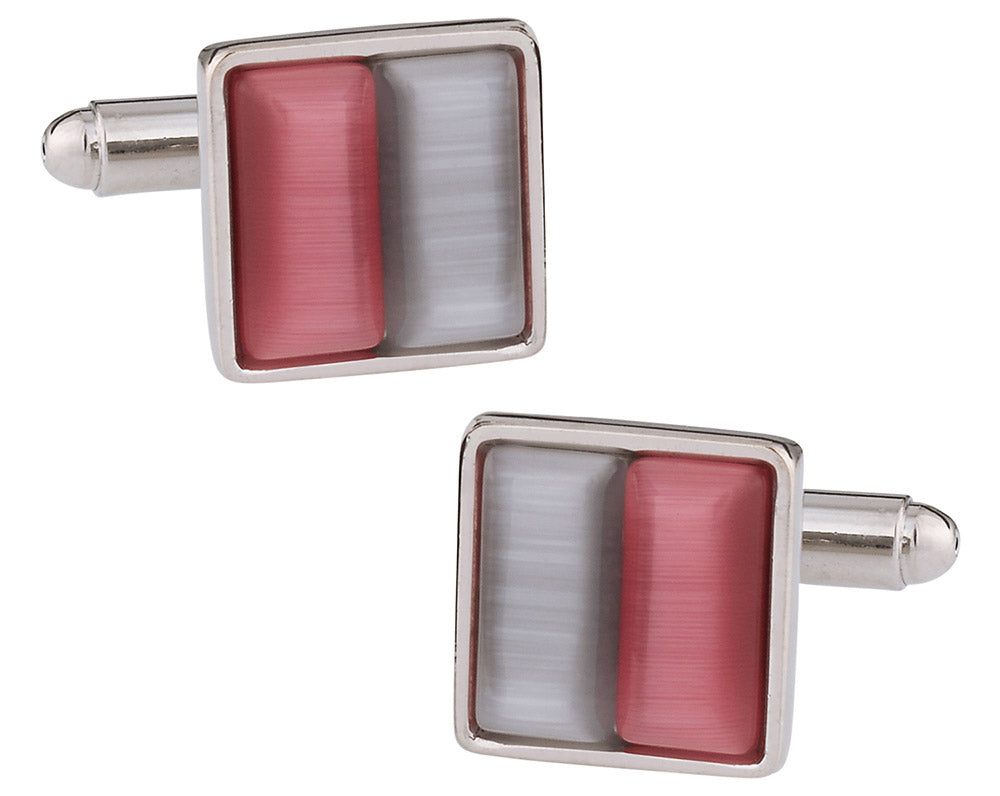 Silver & Pink Glass Cufflinks