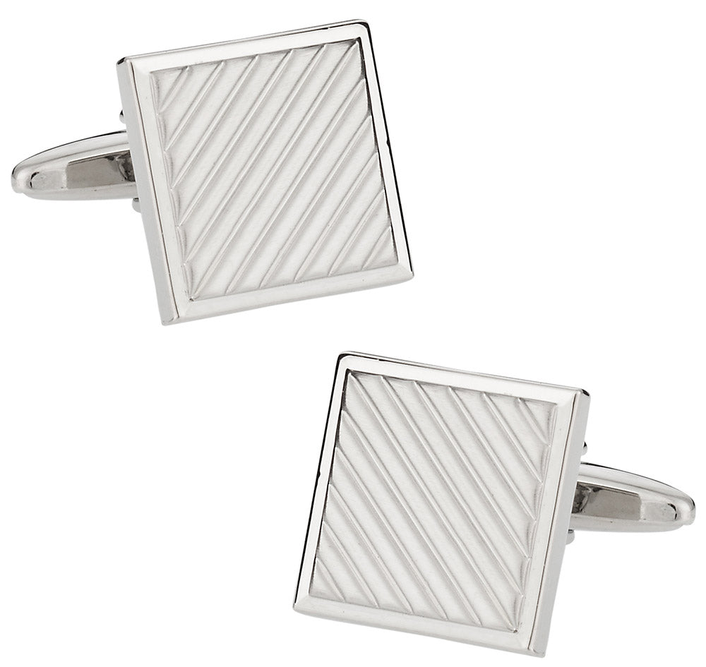 Silvertone Striped Cufflinks