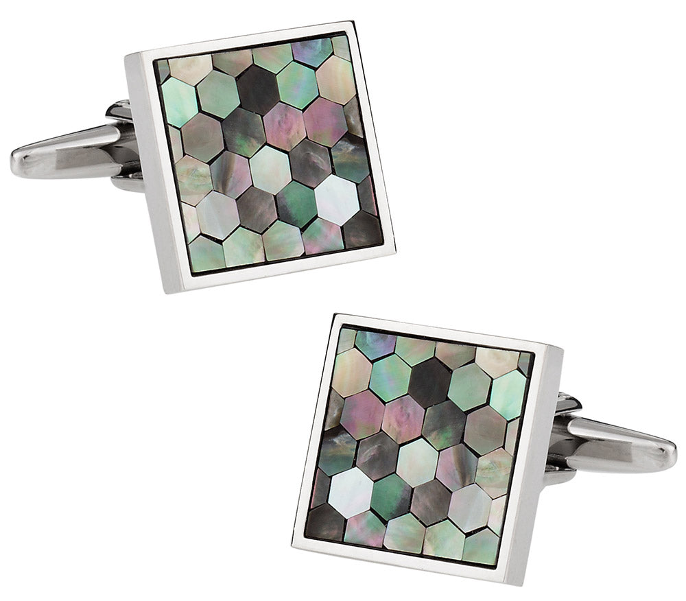 Smokey Mother of Pearl Honeycomb Cufflinks