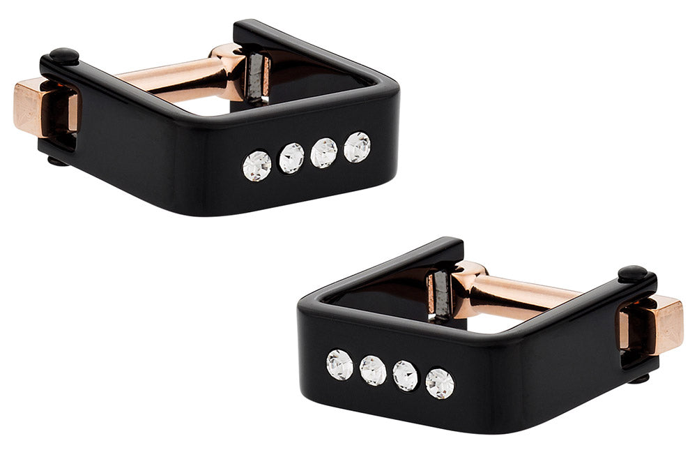 Square Wrap Black Metal Crystal Cufflinks