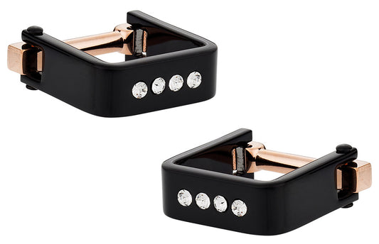 Square Wrap Black Metal Crystal Cufflinks