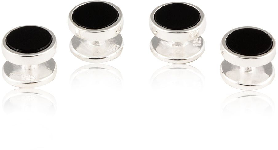 Men's Onyx Sterling Silver Tuxedo Cufflinks & Studs Formal Set for Wedding Solid 925 Includes Travel Gift Box