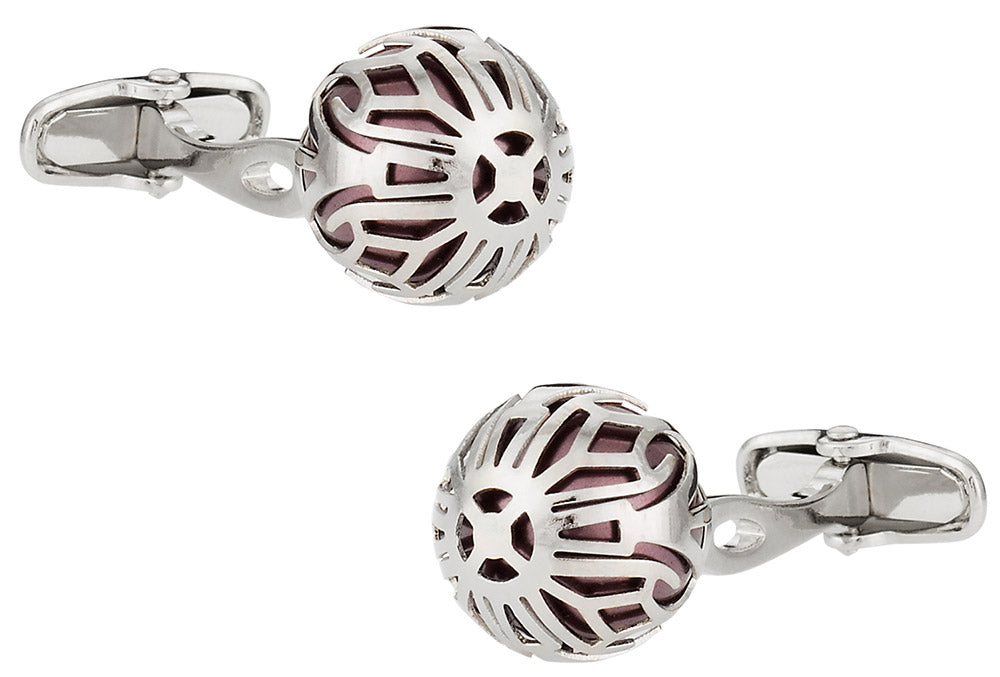 Swarovski Silver Caged Pearl Cufflinks in Burgundy