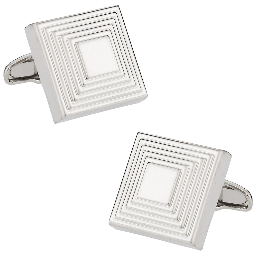 The Steps Square Cufflinks in Silvertone