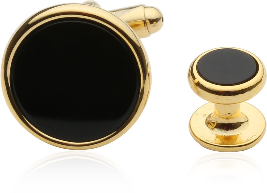 Men's Tuxedo Cufflinks and Studs - Black Onyx with Gold Tone