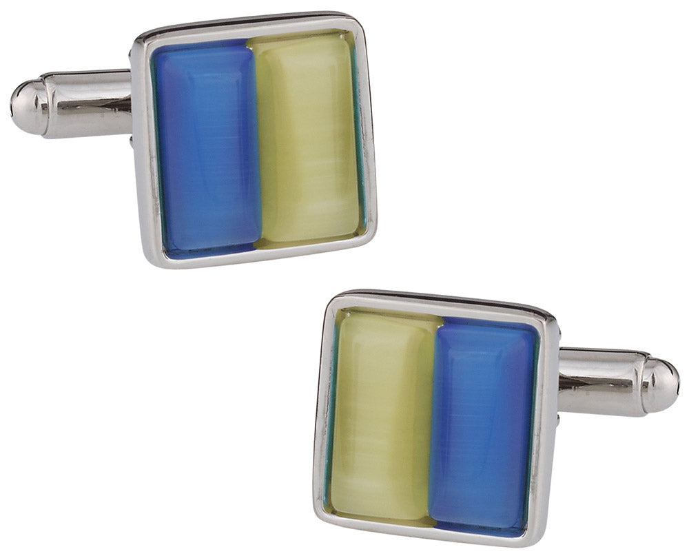 Yellow & Blue Glass Cufflinks