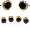 Black, Gold, and Crystal Round Formal Set of Cufflinks and Studs