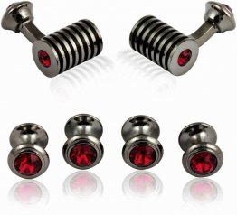 Men's Gunmetal Ruby Swarovski Barrel Formal Set