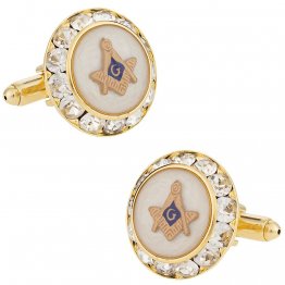 Mother of Pearl Gold Crystal Masonic Cufflinks