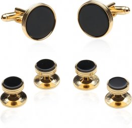 Onyx And Gold Wedding Set Cuff Links Studs