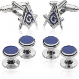 Silvertone Masonic Formal Set Cufflinks Studs Set with Gift Box