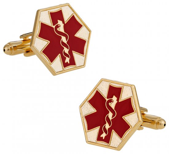 EMT Paramedic Star of Life Red Goldtone Cufflinks